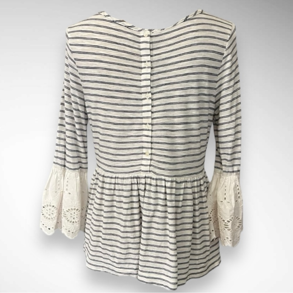 CASLON White Navy Stripe 3/4 Sleeves Peplum Top‎ with Lace Detail | EUC - Picture 4 of 8